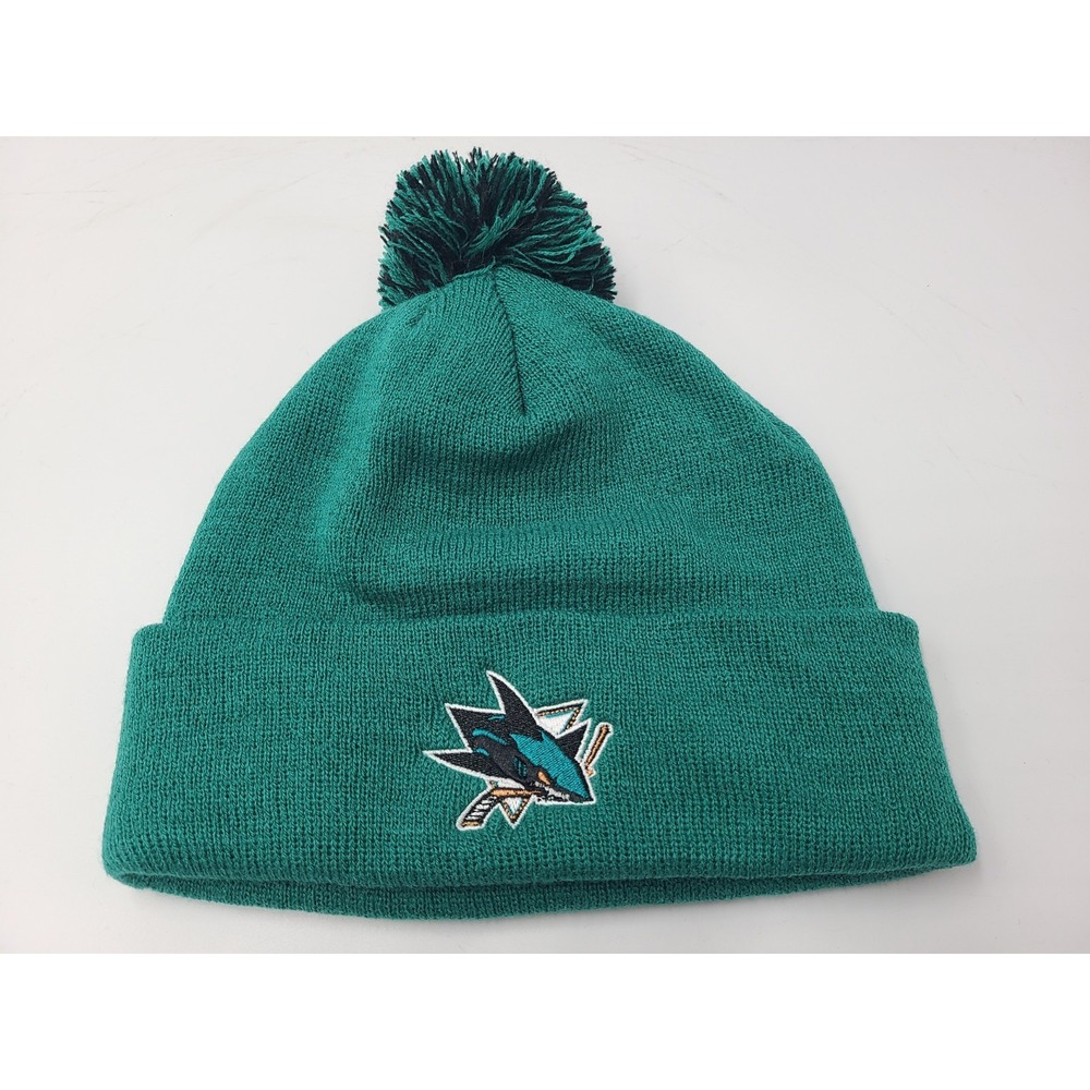San Jose Sharks Zephyr Graf-X Pom Beanie Winter Knit Hat Stocking Cap NHL Teal